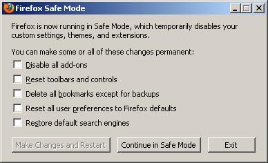 Firefox safe mode prompt
