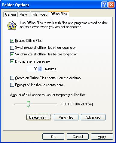 Re-initiate offline files cache in Windows XP