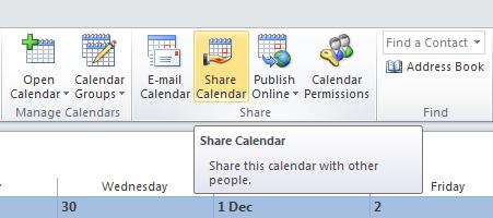Calendar sharing in Outlook 2010
