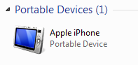 Apple iPhone under Portable Devices in Windows 7