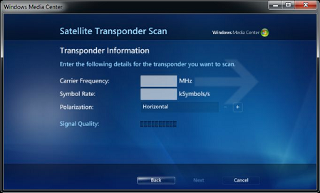 Windows Media Centre - Satellite Transponder Scan