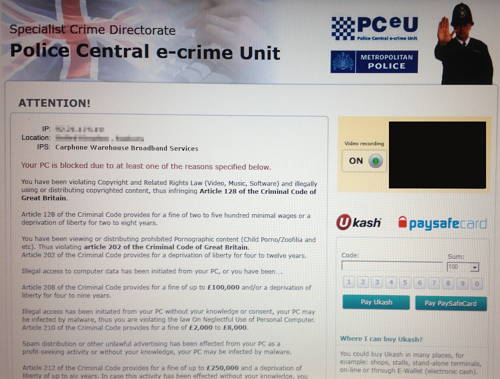 Police Central e-crime Unit Virus