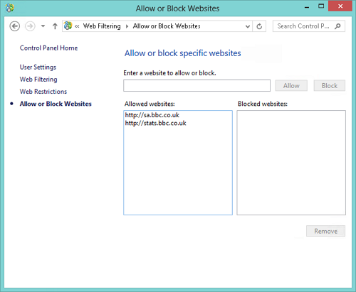 Windows 8 Family Safety - Allow or block websites