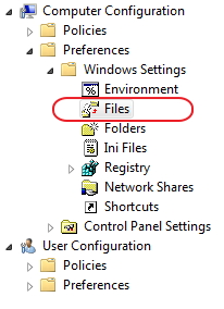 Group Policy: Computer Configuration > Preferences > Windows Settings > Files