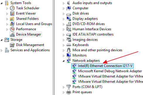 Device Manager > Ethernet Controller