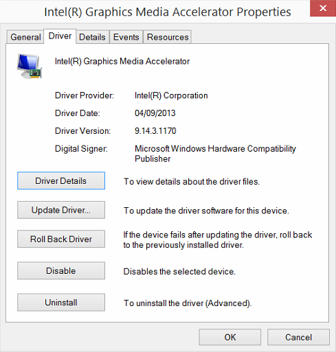 Intel (R) Graphics Media Accelerator Properties