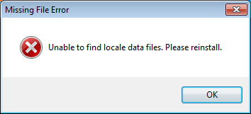 Unable to find locale data files. Please reinstall