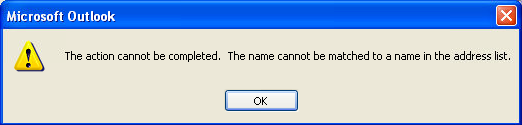 Microsoft Outlook - The action cannot be completed