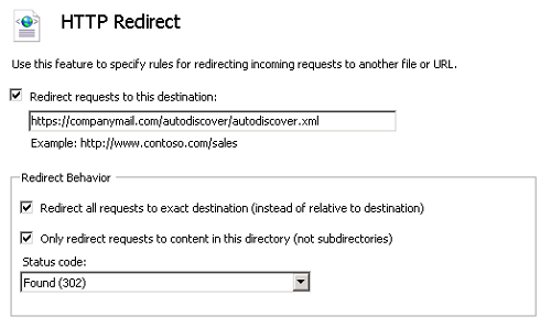 IIS Manager - HTTP Redirect