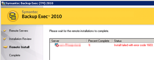 Symantec Backup Exec Remote Agent installation