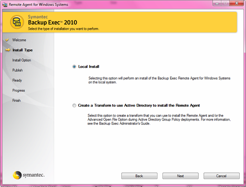 Symantec Remote Agent for Windows System - Local install