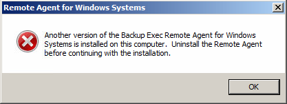 Symantec Backup Exec Remote Agent installation error