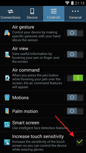 Samsung Note 3. Settings > Controls