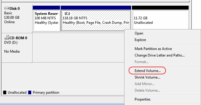 Windows Disk Management - Extend Volume