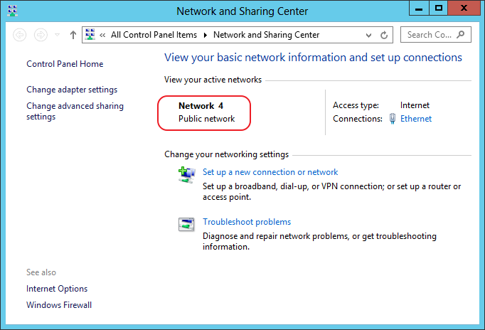 Windows Server Network and Sharing Center