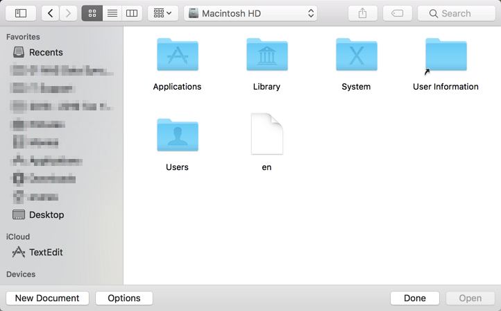 Mac OS - TextEdit File Picker