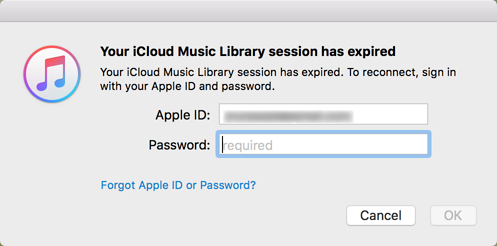 Your iCloud music library session has expired