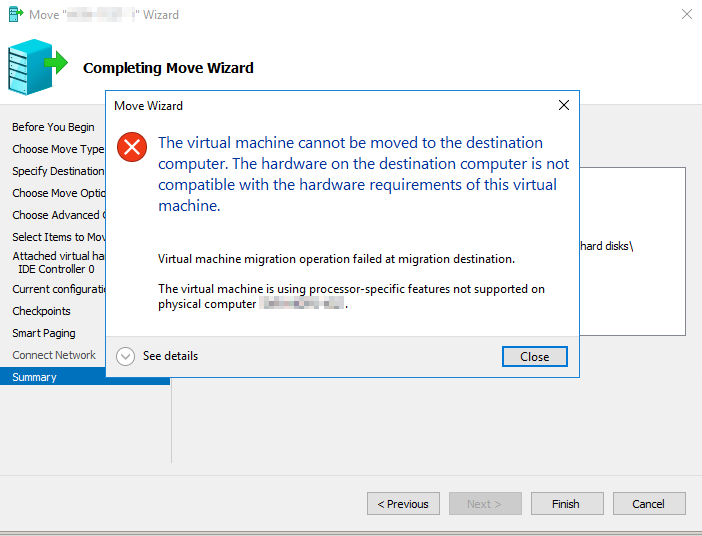 Hyper-V - The virtual machine cannot be moved