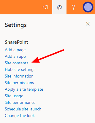 SharePoint > Site Contents