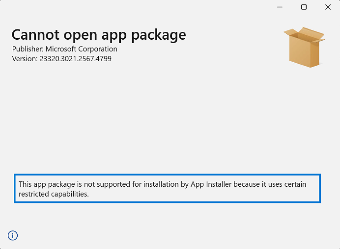 Cannot open app package