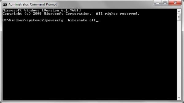Disable hibernate in elevated command prompt