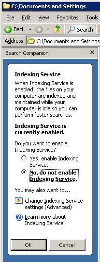 Disable Indexing Service 