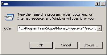 Run "C:\Program Files\Skype\Phone\Skype.exe" /secondary