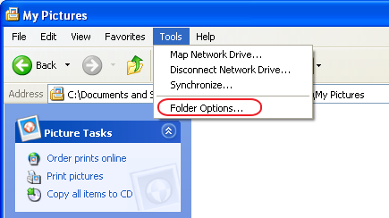 Tools > Folder Options