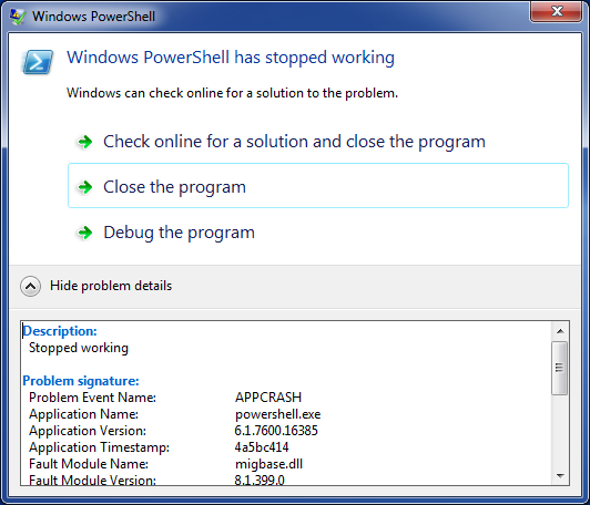 Windows PowerShell has stopped working