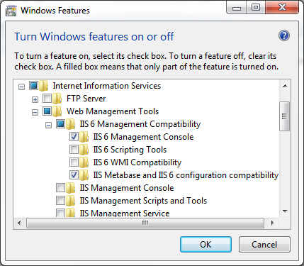 Turn Windows features on or off - IIS 6 Management Console