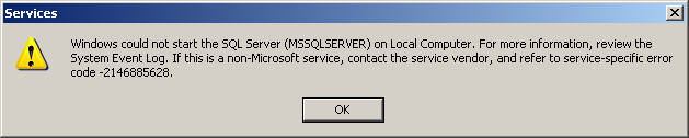 Windows could not start the SQL Server (MSSQLSERVER) on Local Computer