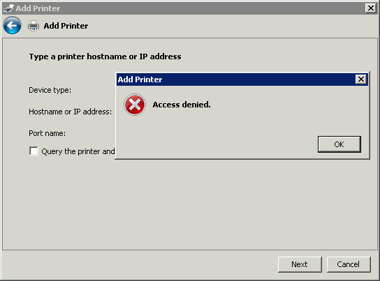 Access Denied adding shared printer