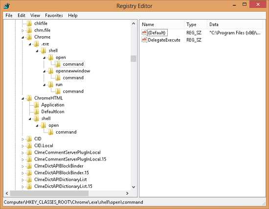 Registry Editor (regedit.exe) on Windows 8