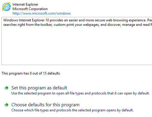 Internet Explorer - Set this program as default
