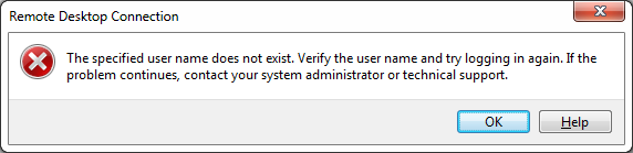 Remote Desktop - The specified user name does not exist