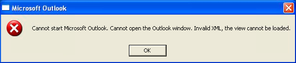 Cannot start Microsoft Outlook. Cannot open the Outlook window. Invalid XML, the view cannot be loaded