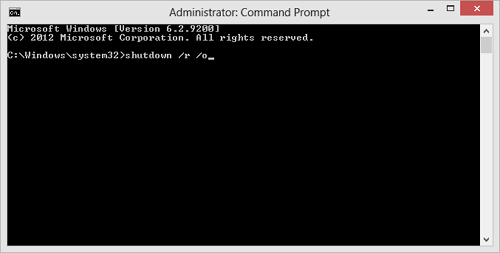 command prompt - shutdown /r /o