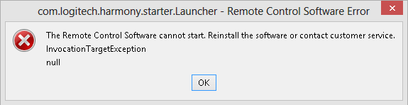 com.logitech.harmony.starter.Launcher - Remote Control Software Error