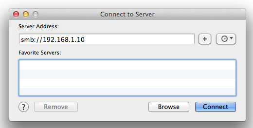Finder > Connect to Server