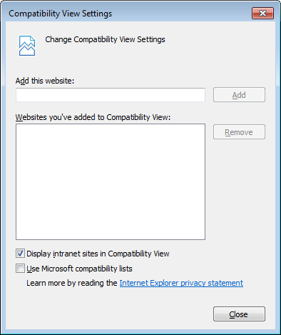 IE Comparability View Settings