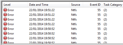 NTFS error 55