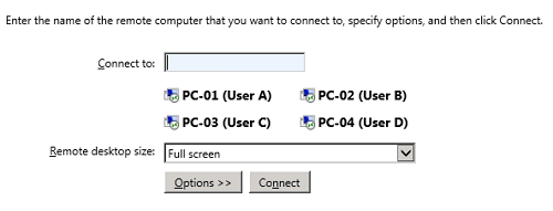 Connect to a remote PC page