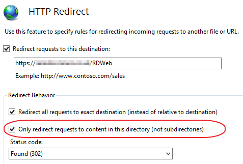 IIS Manager - HTTP Redirect