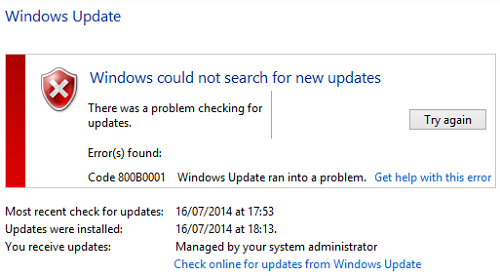 Windows Update error 800B0001