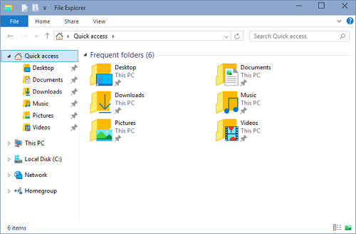 Windows 10 Tech Preview File Explorer > Quick access