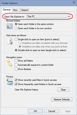 Windows 10 Tech Preview Folder Options