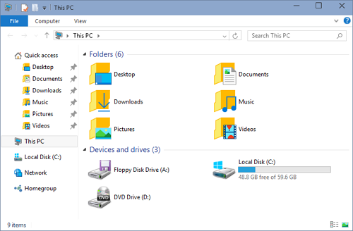 Windows 10 Tech Preview File Explorer > This PC
