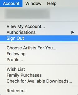 iTunes > Account > Sign Out