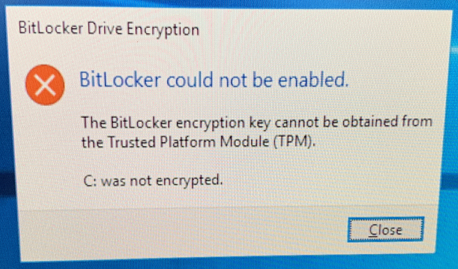 Bitlocker encryption key cannot be obtained...