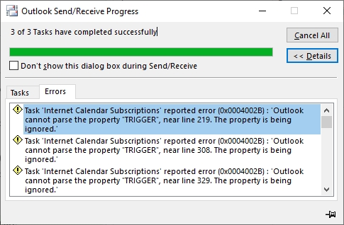 Task "Internet Calendar Subscriptions" reported error